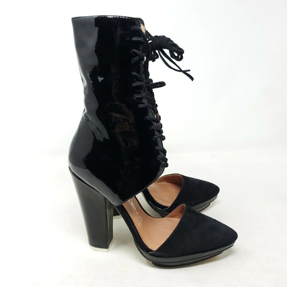 Jeffrey Campbell Talulah Heels Black Patent Leather Suede Platform Tie Boots 5.5 - Picture 4 of 11